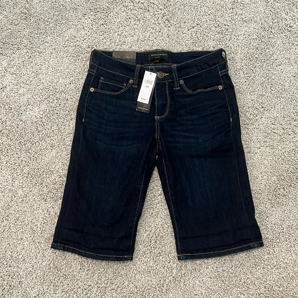 Banana Republic Bermuda Denim Shorts, Dark Blue Deni, 25/0